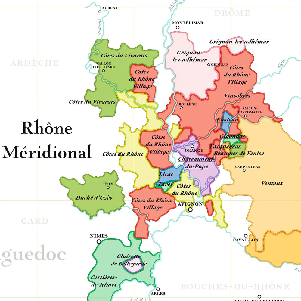 Affiche - Carte des vins de la vallée du Rhône - 50 x 70 cm carte murale petit tube La carte des vins 