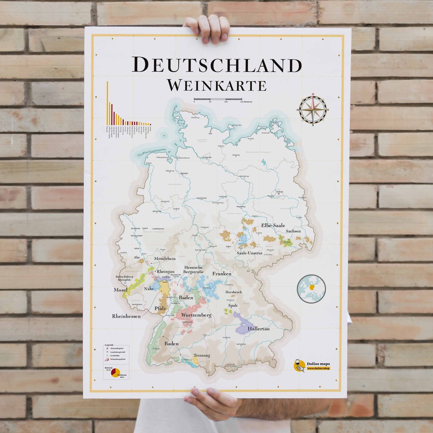 Affiche - Carte des vins de l'Allemagne - 50 x 70 cm carte murale roulée (en tube) La carte des vins Default Title