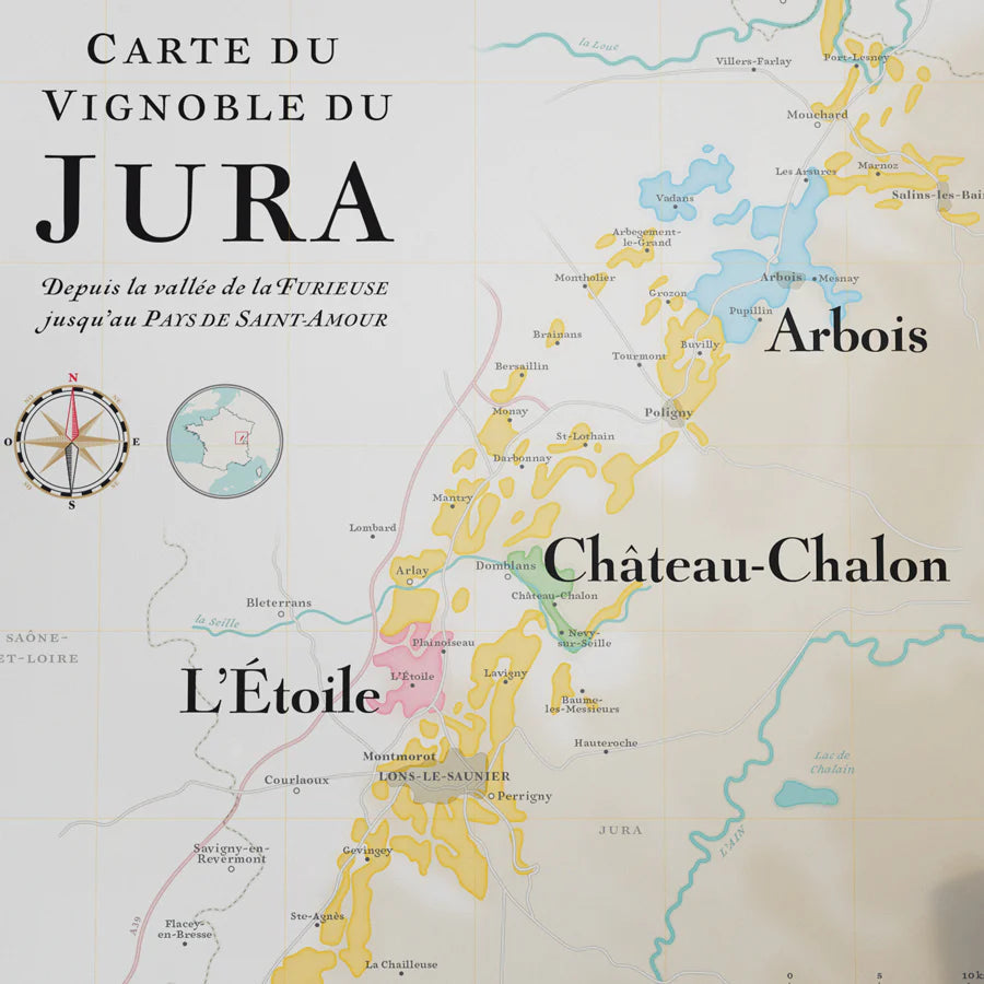 Affiche - Carte des vins du Jura - 50 x 70 cm carte murale roulée (en tube) La carte des vins