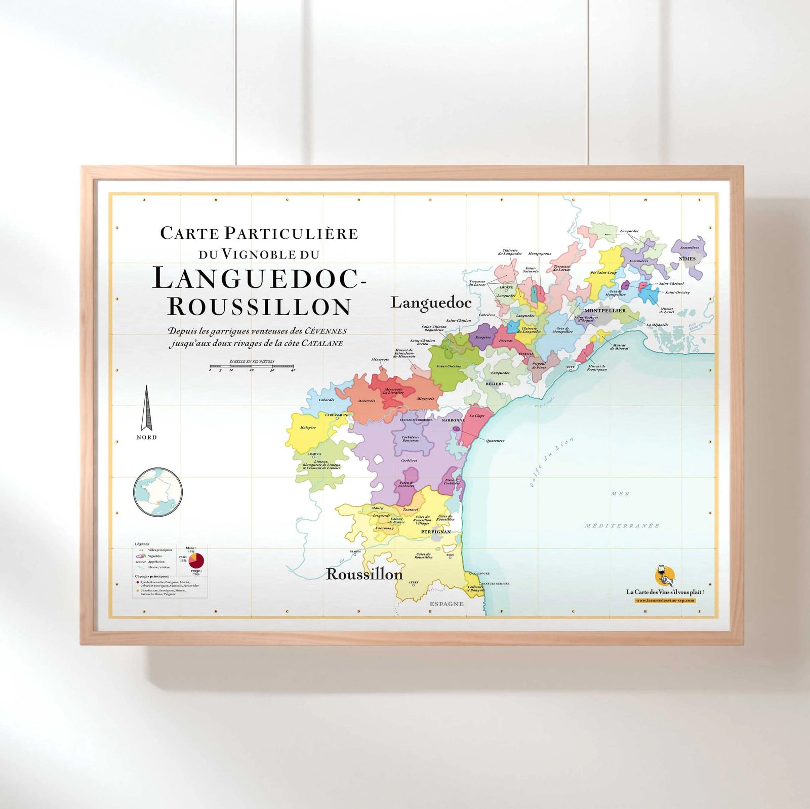 Affiche - Carte des vins du Languedoc-Rousillon - 50 x 70 cm carte murale roulée (en tube) La carte des vins Default Title