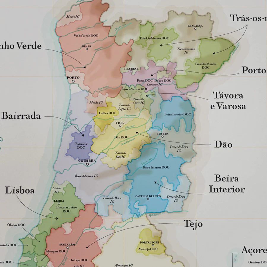 Affiche - Carte des vins du Portugal - 50 x 70 cm carte murale roulée (en tube) La carte des vins