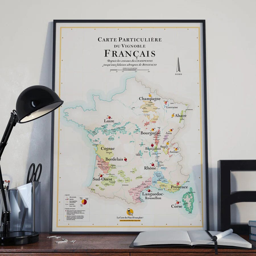 Affiche - Carte du vignoble français - 50 x 70 cm carte murale roulée (en tube) La carte des vins