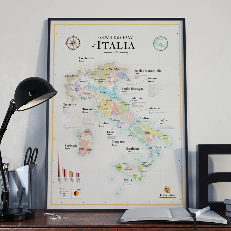 Affiche - Carte du vignoble italien - 50 x 70 cm carte murale roulée (en tube) La carte des vins