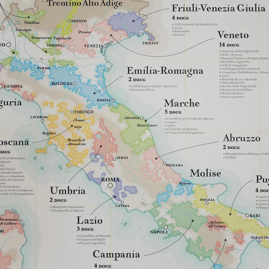 Affiche - Carte du vignoble italien - 50 x 70 cm carte murale roulée (en tube) La carte des vins