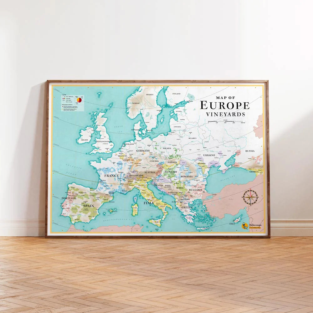 Affiche - European Wine Map - 70 x 100 cm carte murale roulée (en tube) La carte des vins