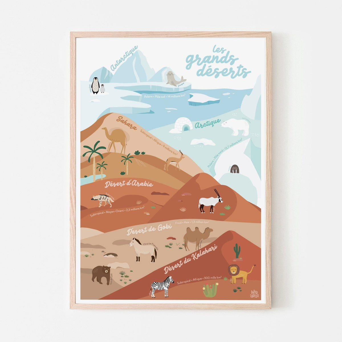 Affiche illustrée - Les grands déserts du monde - A3 | Papier Curieux affiche Papier Curieux