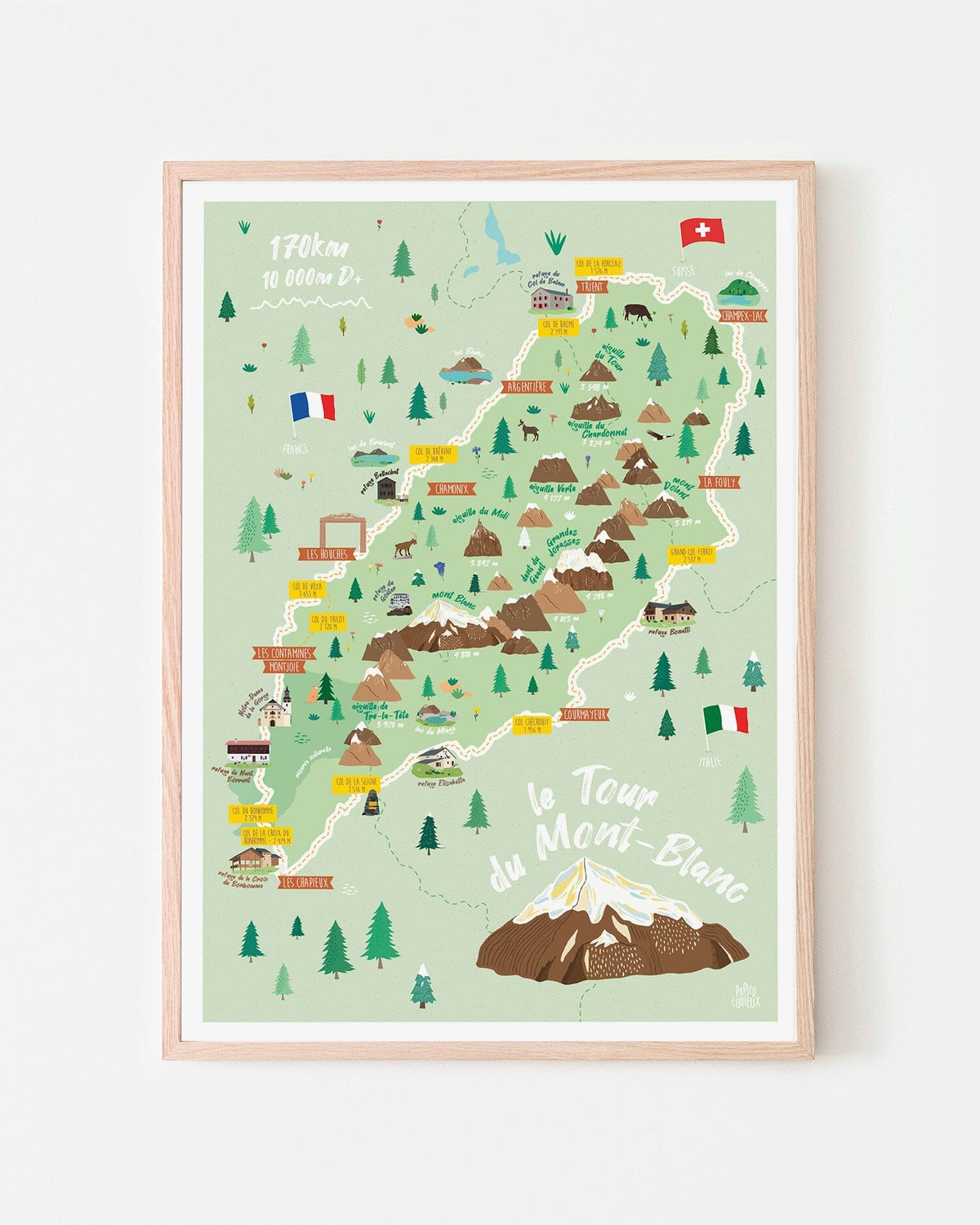 Affiche illustrée - Tour du Mont-Blanc (TMB) - A3 | Papier Curieux affiche Papier Curieux