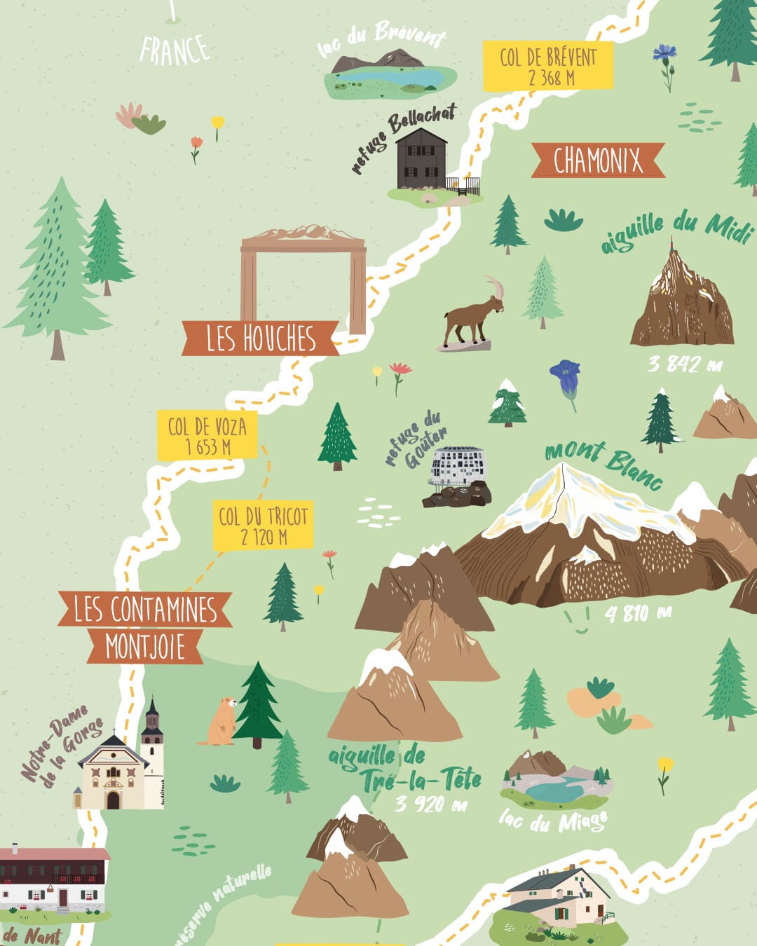 Affiche illustrée - Tour du Mont-Blanc (TMB) - A3 | Papier Curieux affiche Papier Curieux