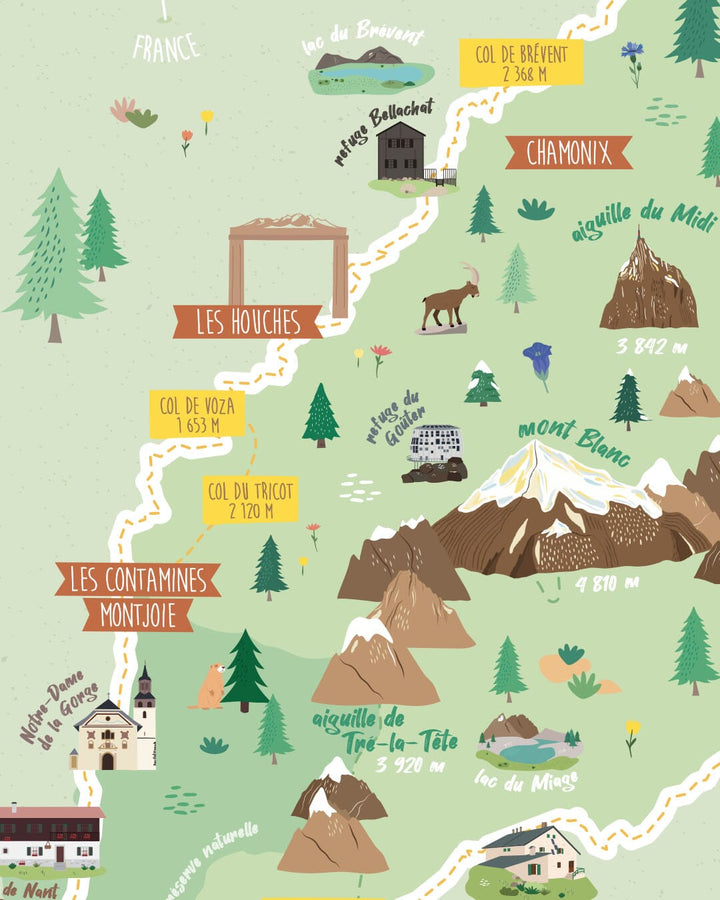 Affiche illustrée - Tour du Mont-Blanc (TMB) - A3 | Papier Curieux affiche Papier Curieux