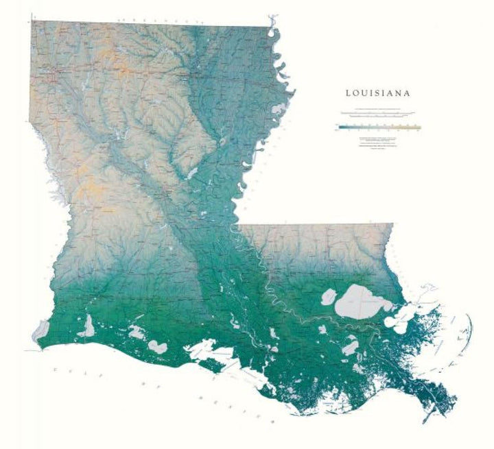 Carte murale physique - Louisiane | Raven Maps
