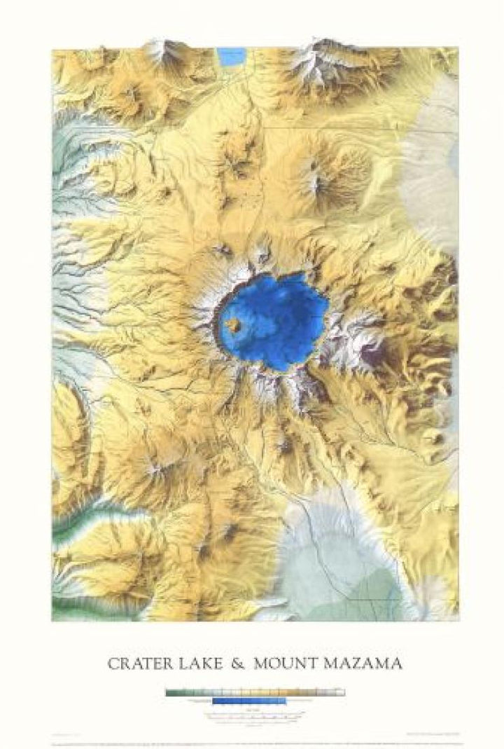 Carte murale physique - Crater Lake & Mount Mazama | Raven Maps