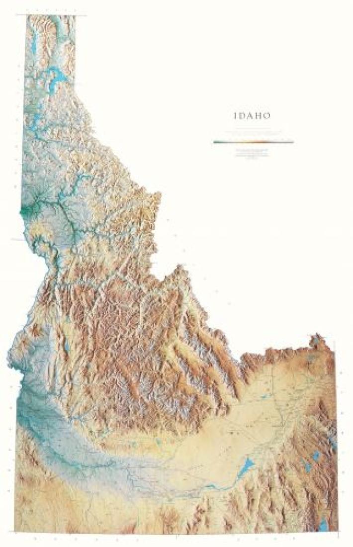 Carte murale physique - Idaho | Raven Maps