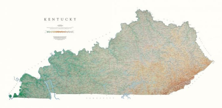 Carte murale physique - Kentucky | Raven Maps