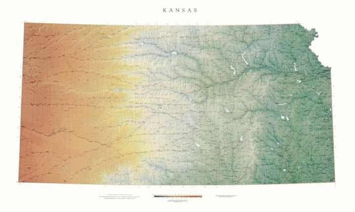 Carte murale physique - Kansas | Raven Maps