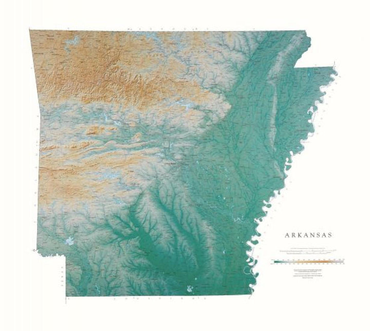 Carte murale physique - Arkansas | Raven Maps