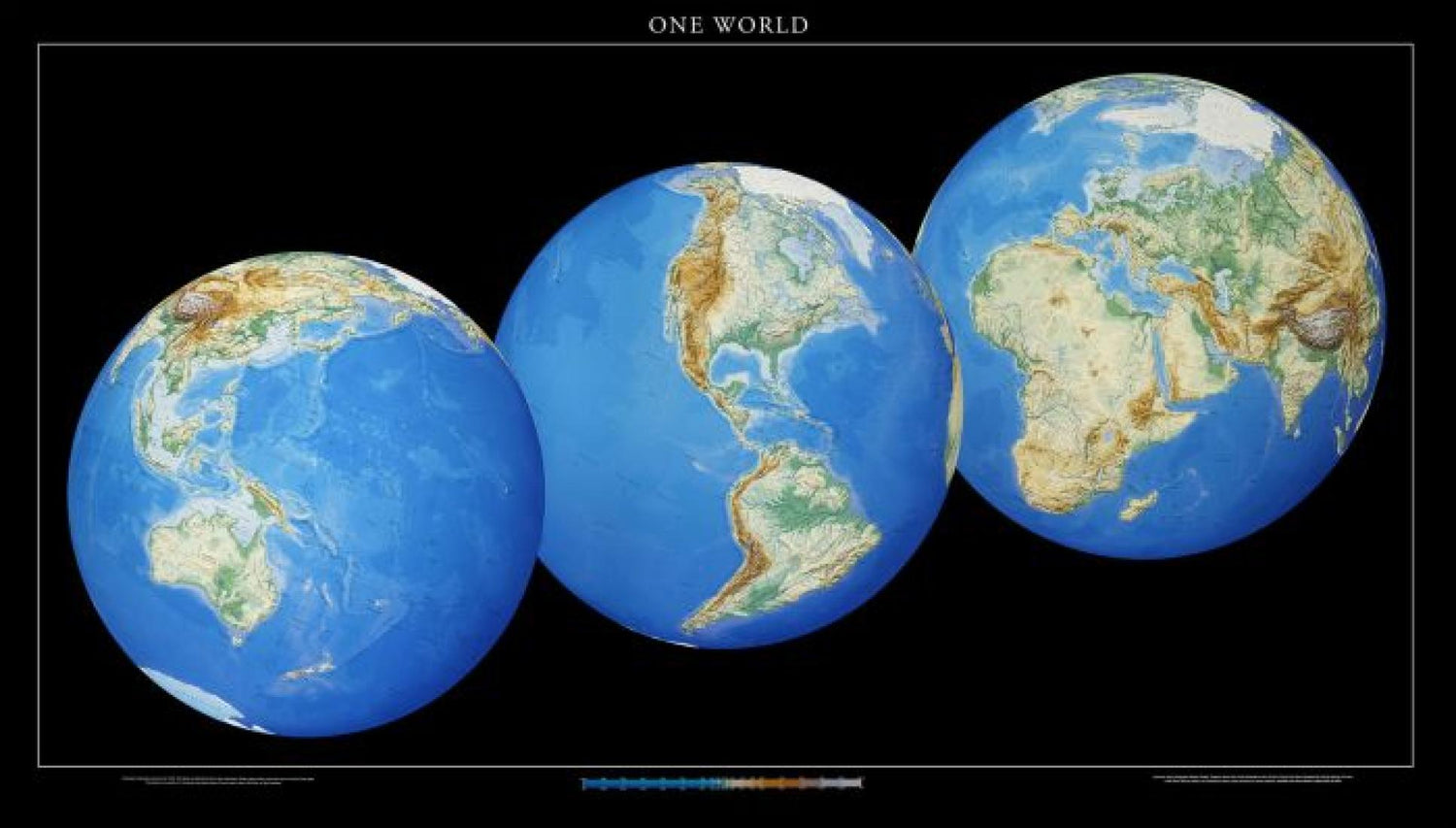 World Wall Map - 3 Global Views