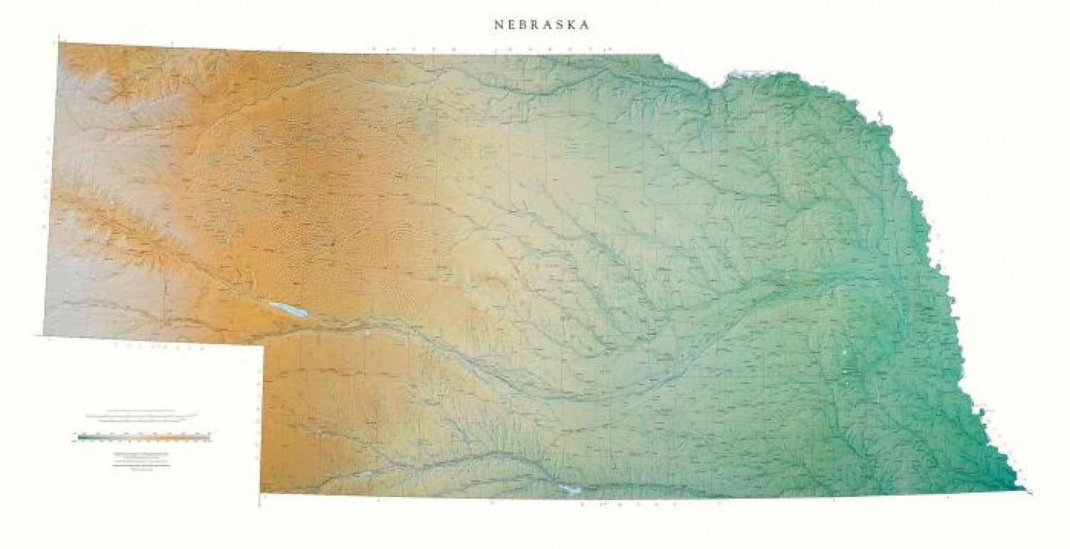 Carte murale physique - Nebraska | Raven Maps