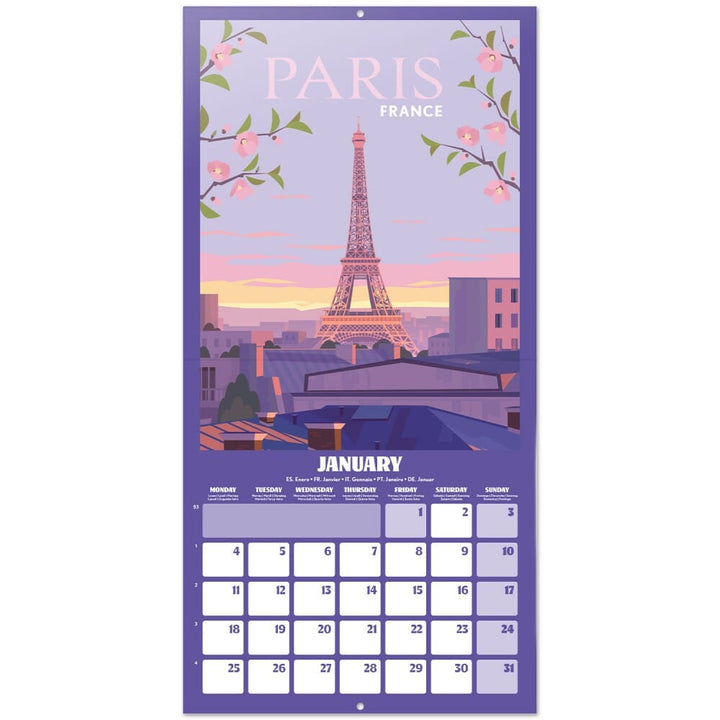 Calendrier mural 2027 - Travel - 30 x 30 cm carnet de voyage Hokusai 
