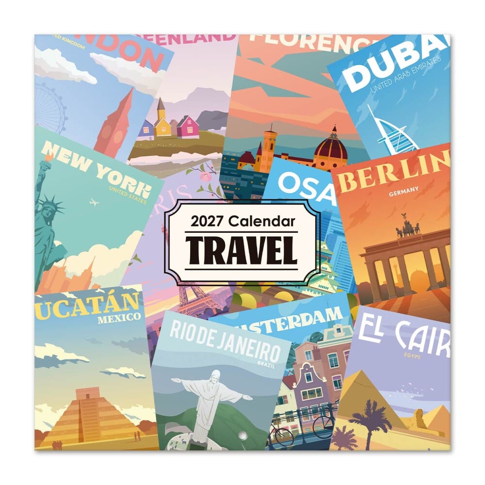 Calendrier mural 2027 - Travel - 30 x 30 cm carnet de voyage Hokusai 