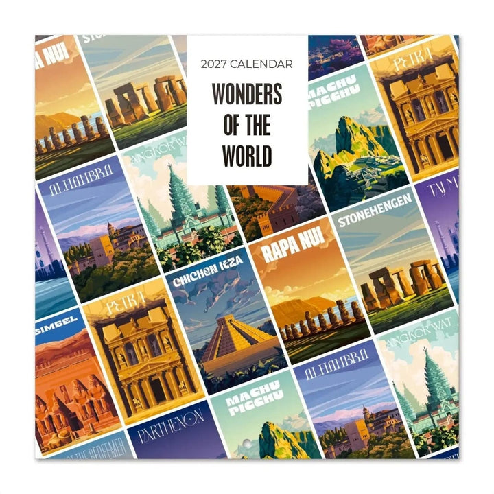 Calendrier mural 2027 - Wonders of the World - 30 x 30 cm carnet de voyage Hokusai 