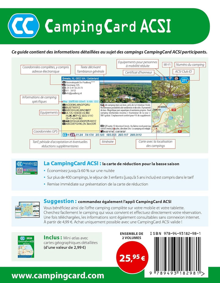 CampingCard ACSI - Carte de réductions & Guide Europe 2026 guide pratique ACSI 