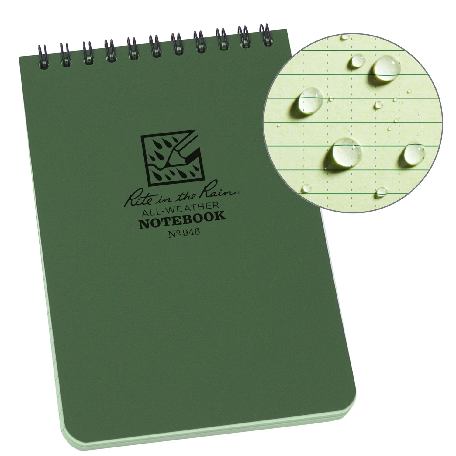 Carnet de voyage waterproof – Spirale supérieure | Rite in the Rain carnet de voyage Rite in the Rain Green 4x6” / 10x15 cm