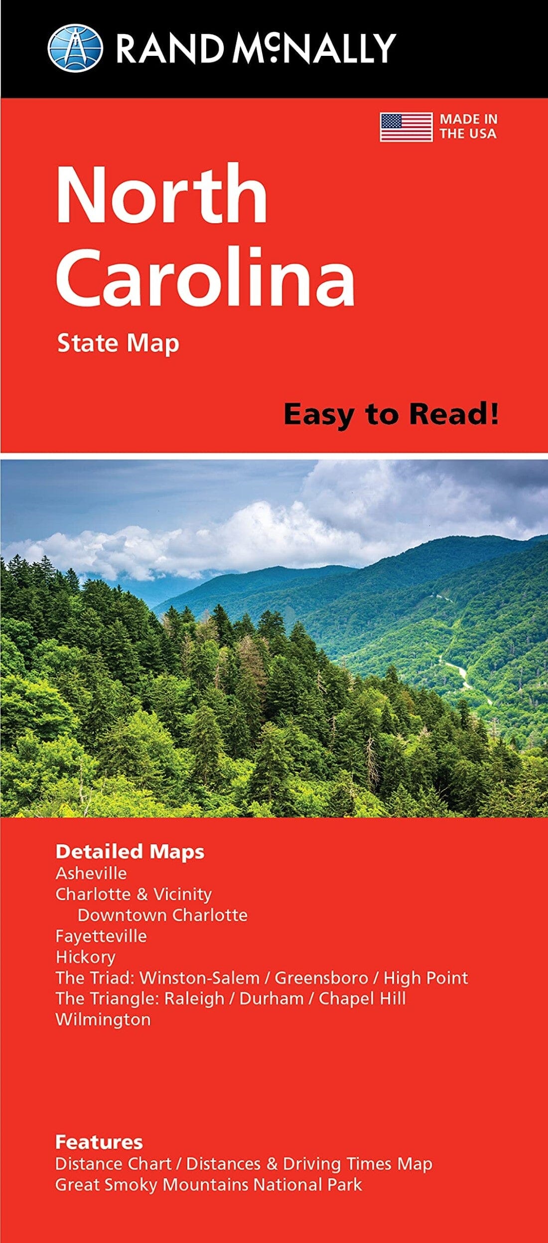 Caroline du Nord, carte facile à lire | Rand McNally carte routière Rand McNally