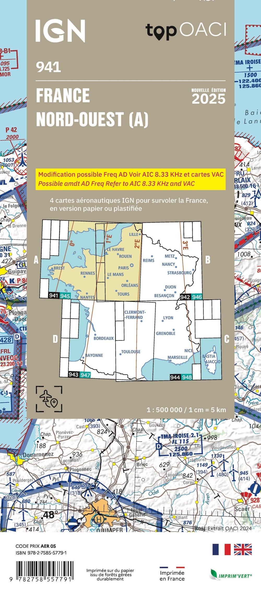 Carte aéronautique OACI 941 - France Nord-ouest 2025 | IGN carte pliée IGN 