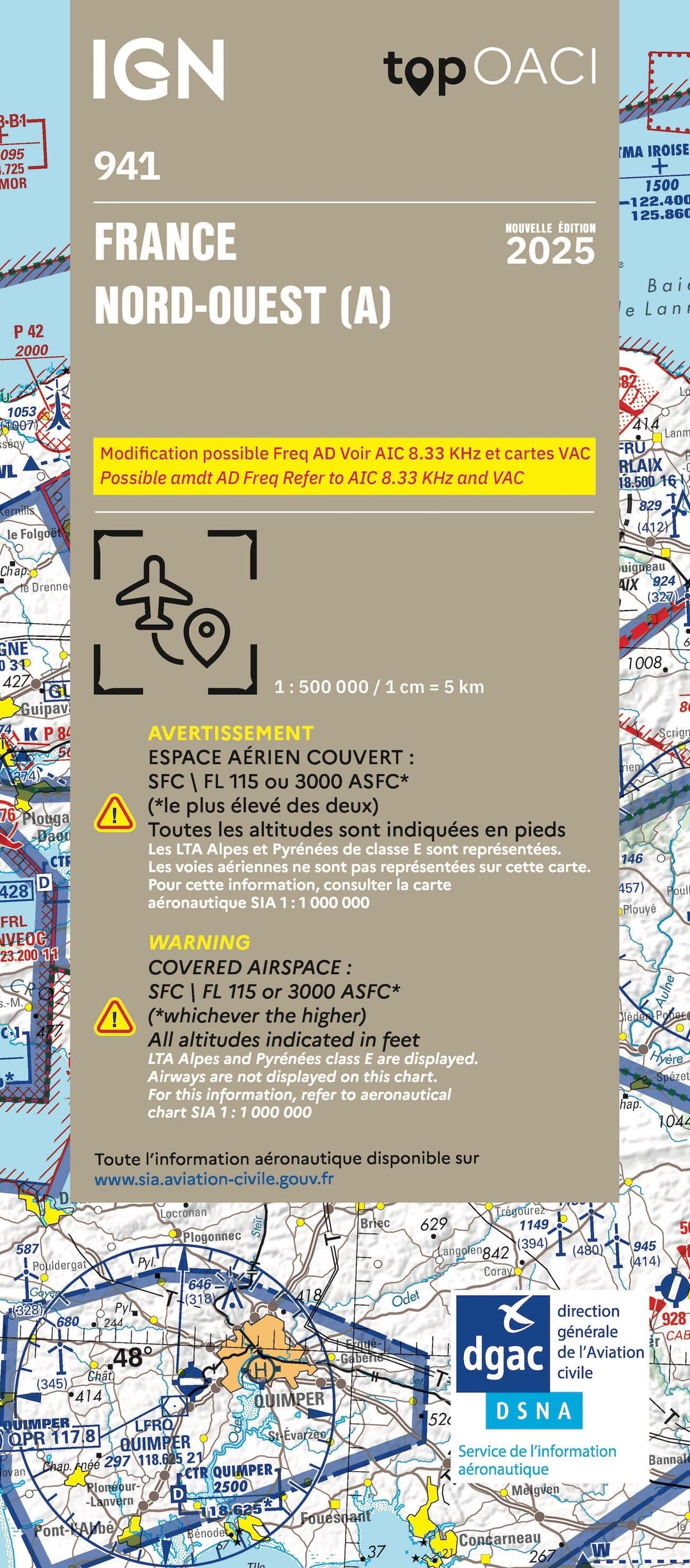 Carte aéronautique OACI 941 - France Nord-ouest 2025 | IGN carte pliée IGN 