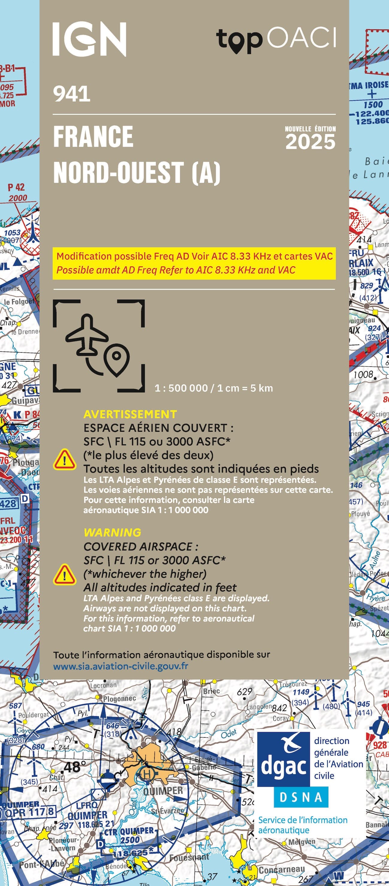 Carte aéronautique OACI 941 - France Nord-ouest 2025 | IGN carte routière IGN