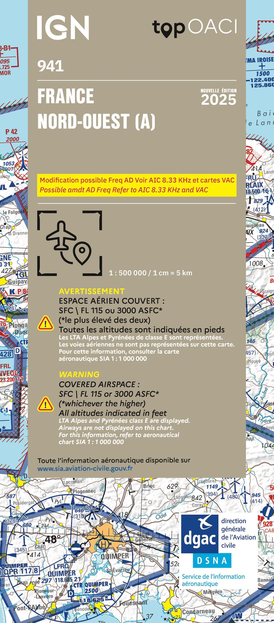 Carte aéronautique OACI 941 - France Nord-ouest 2025 | IGN carte pliée IGN 