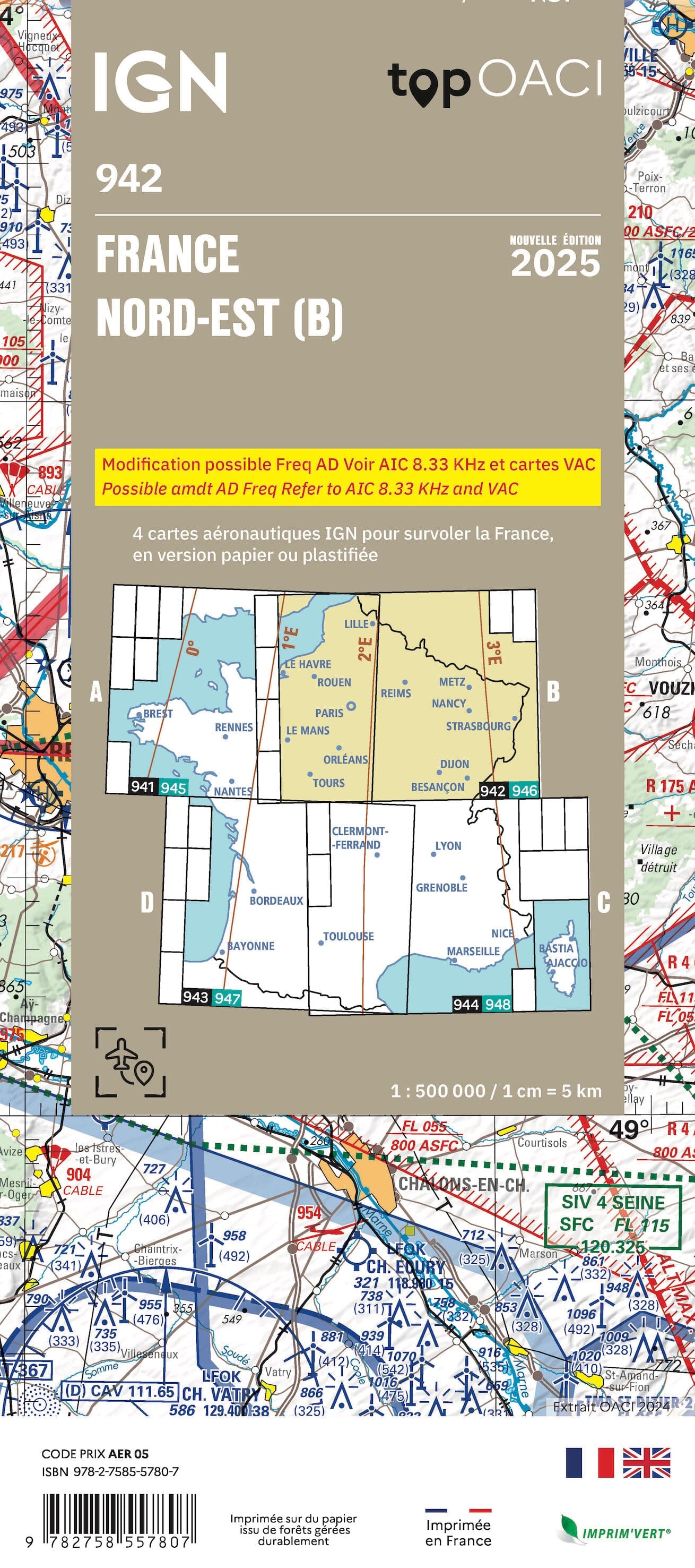 Carte aéronautique OACI 942 - France Nord-est 2025 | IGN carte routière IGN
