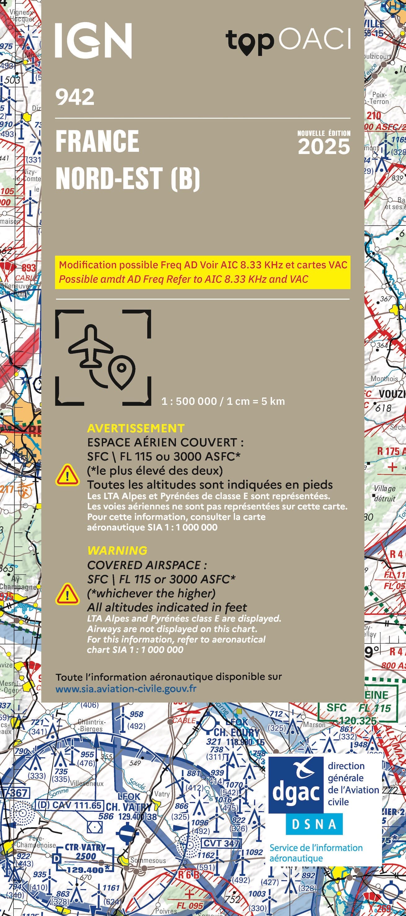 Carte aéronautique OACI 942 - France Nord-est 2025 | IGN carte routière IGN