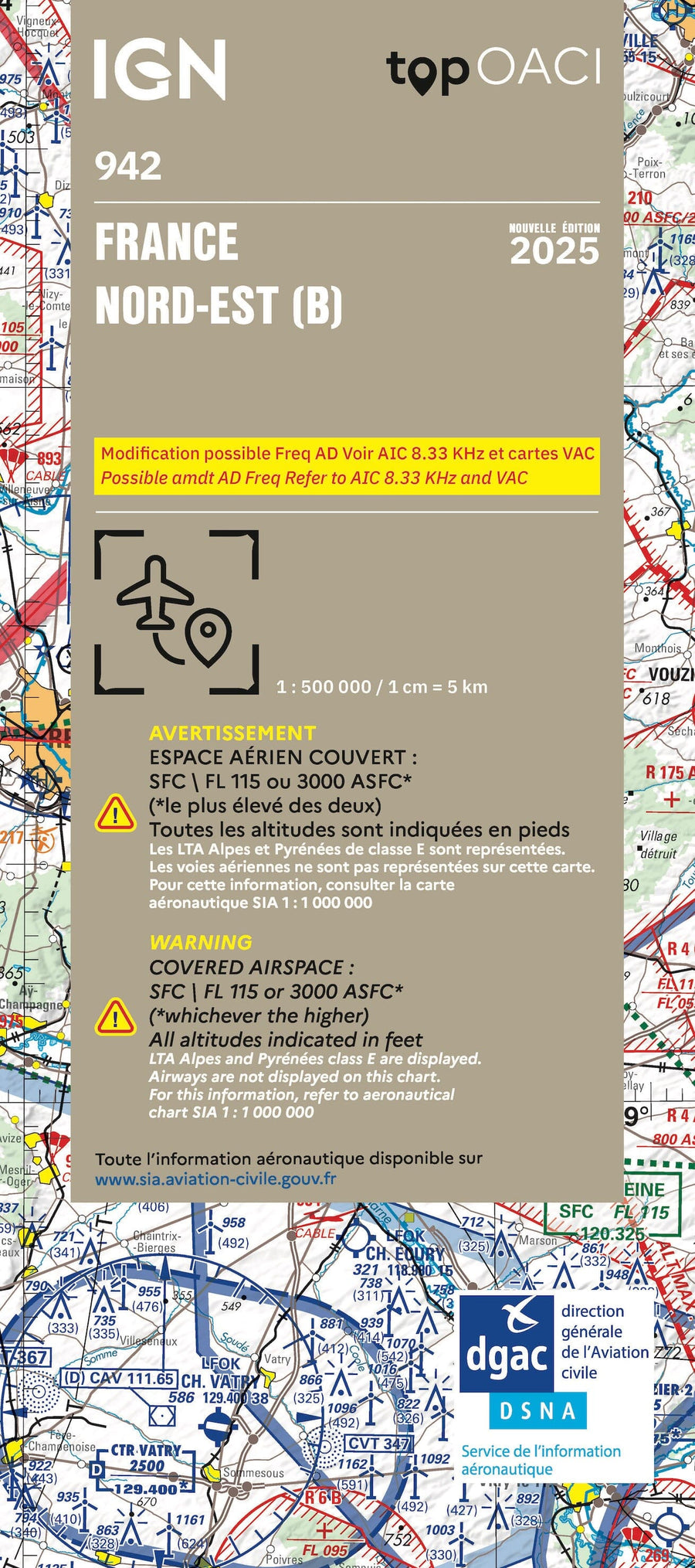 Carte aéronautique OACI 942 - France Nord-est 2025 | IGN carte pliée IGN 