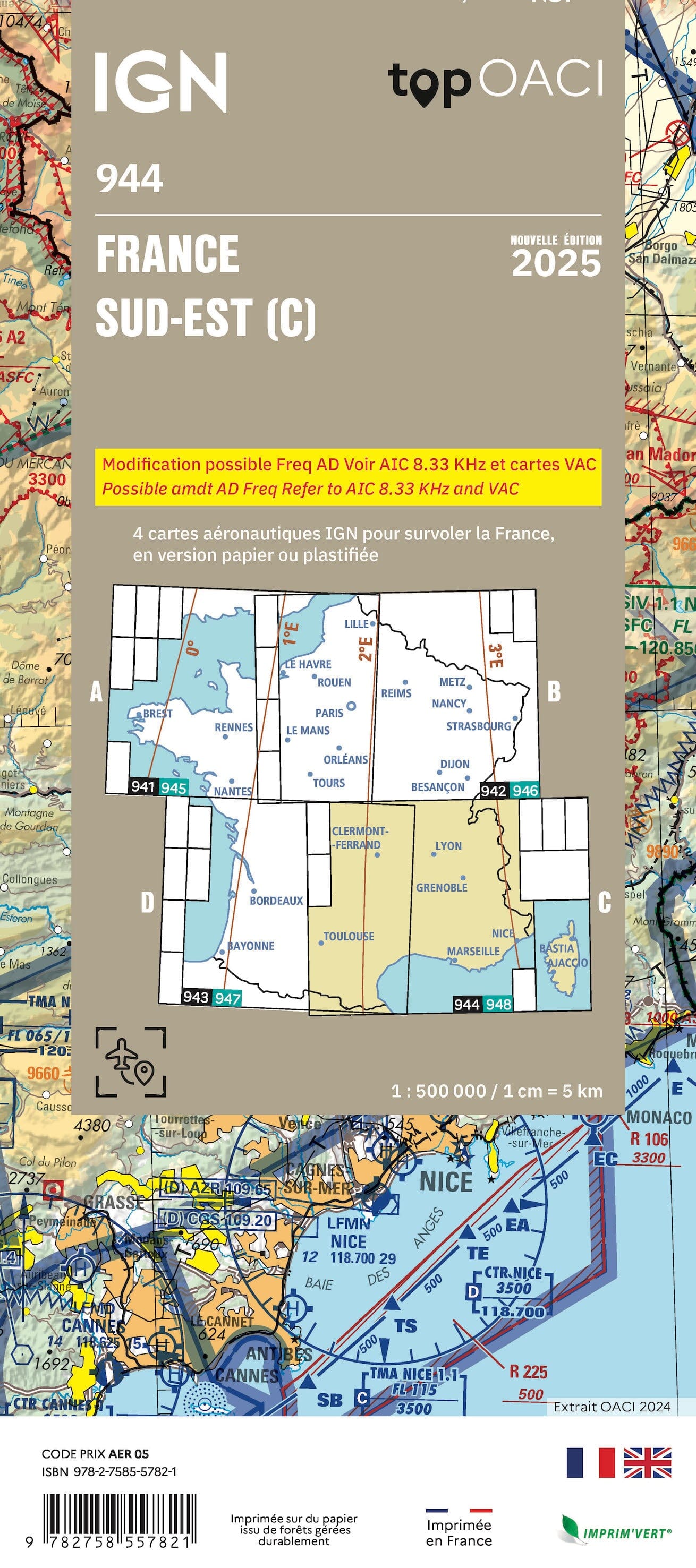 Carte aéronautique OACI 944 - France Sud-est 2025 | IGN carte routière IGN