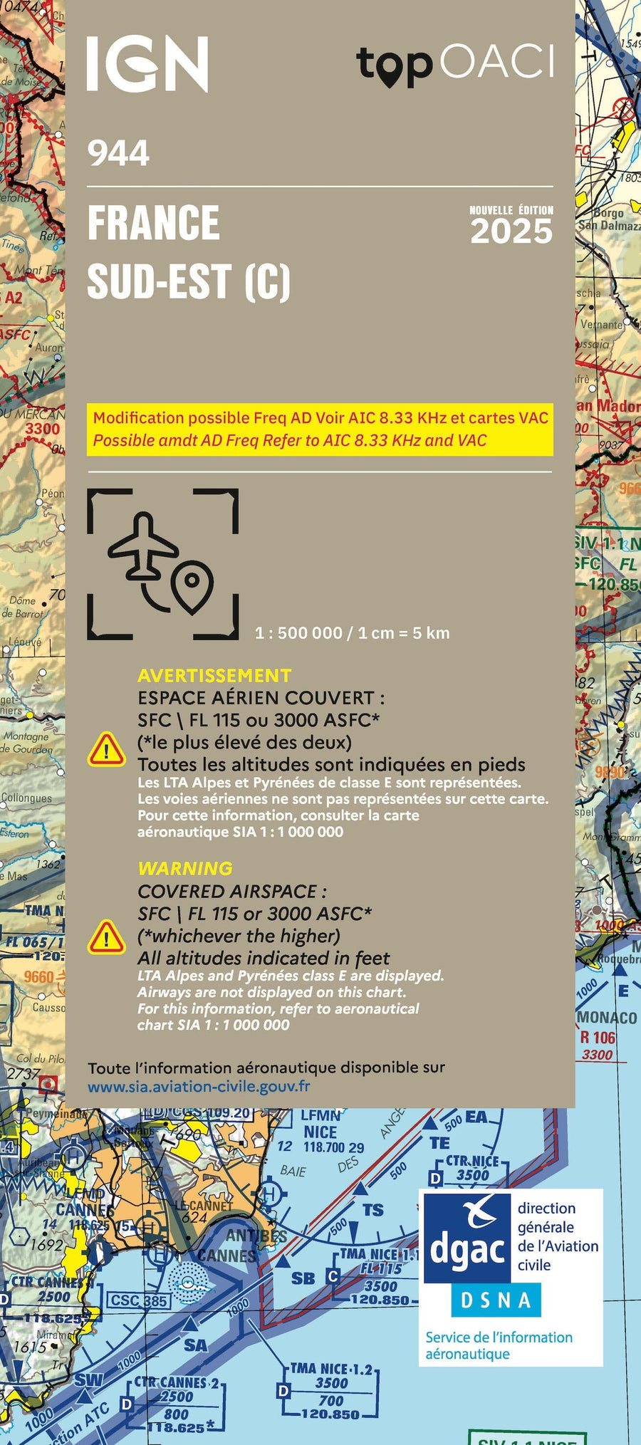 Carte aéronautique OACI 944 - France Sud-est 2025 | IGN carte pliée IGN 