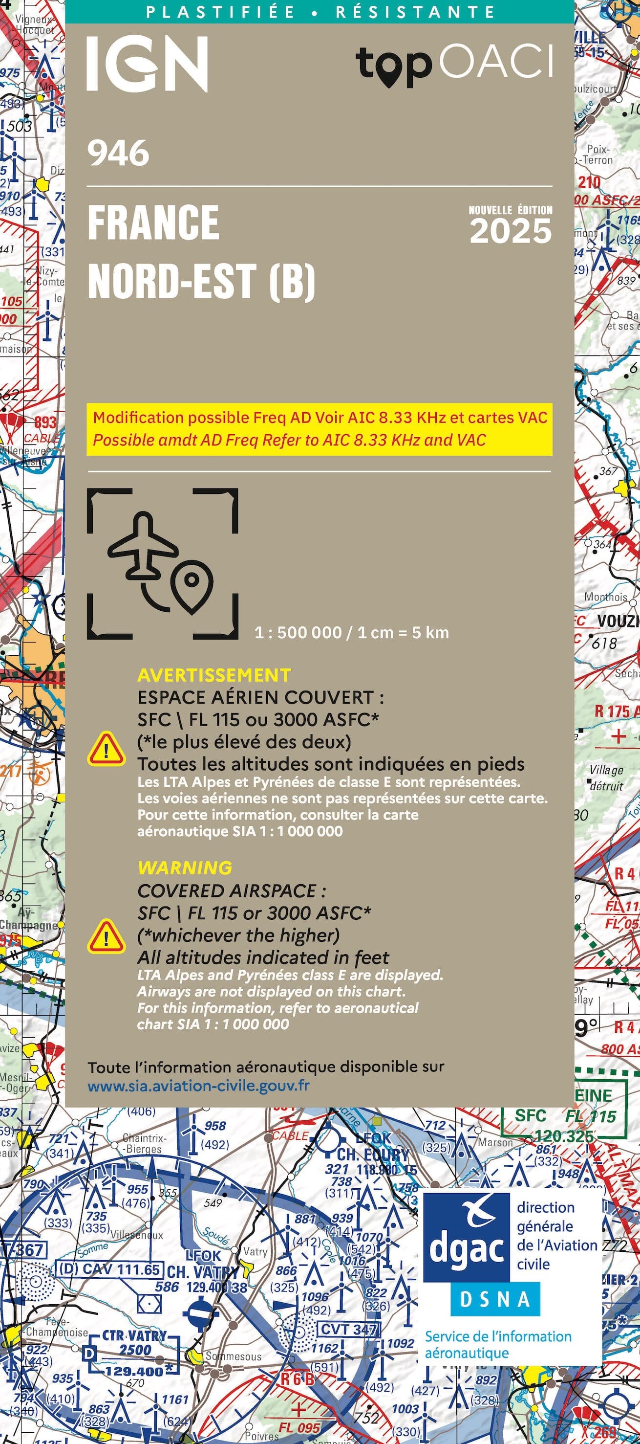 Carte aéronautique plastifiée OACI 946 - France Nord-est 2025 | IGN carte routière IGN