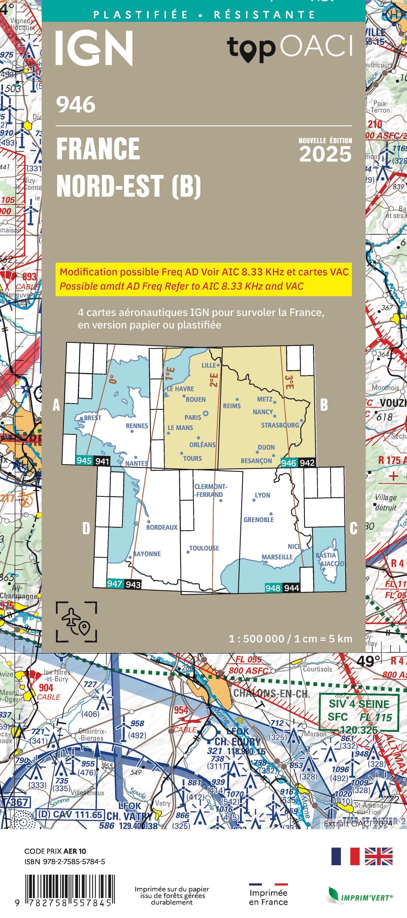 Carte aéronautique plastifiée OACI 946 - France Nord-est 2025 | IGN carte routière IGN