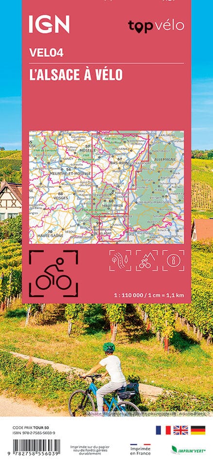 Carte cycliste - Alsace à vélo | IGN carte pliée IGN 