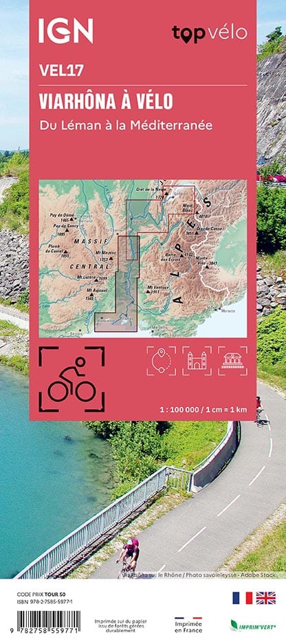 Carte cycliste - La Viarhôna, du Léman à la Méditerannée | IGN carte cycliste IGN 
