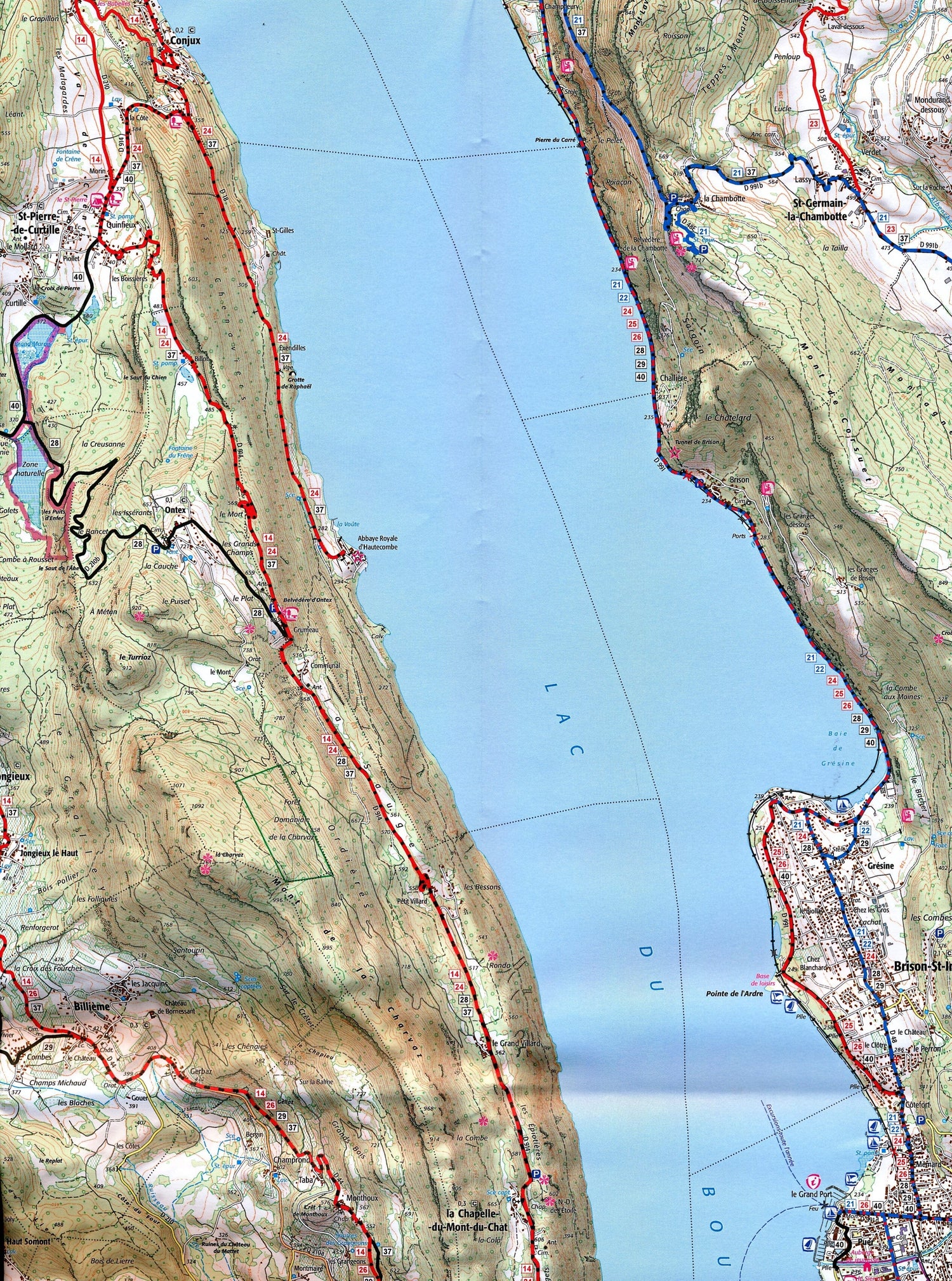 Carte cycliste - Lac d'Annecy et lac du Bourget à vélo | IGN carte cycliste IGN 