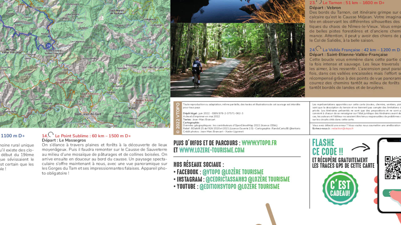 Carte cycliste - Le Gravel en Lozère, 24 parcours tous niveaux | VTOPO carte cycliste VTOPO