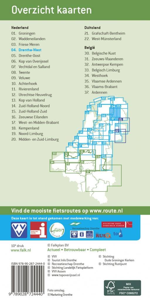 Carte cycliste n° 04 - Drenthe-West (Pays-Bas) | Falk carte cycliste Falk 