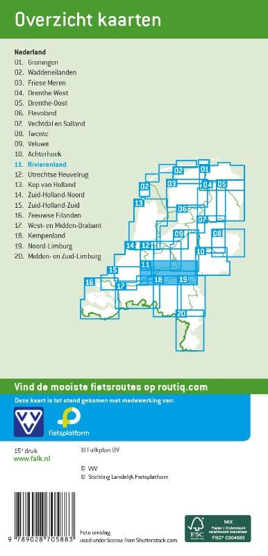 Carte cycliste n° 11 - Rivierenland (Pays-Bas) | Falk carte cycliste Falk 