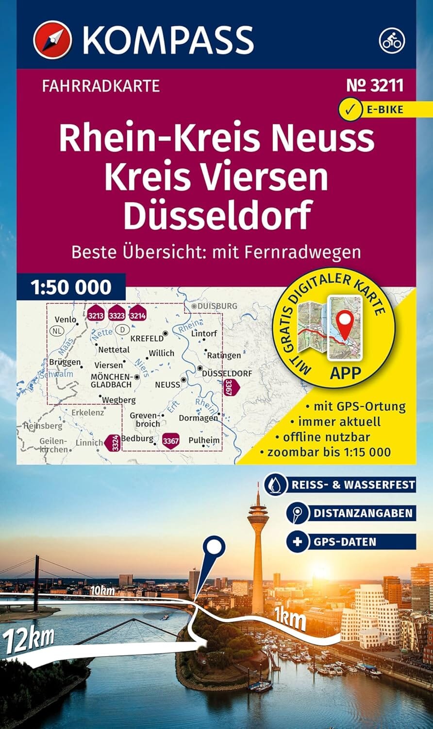 Carte cycliste n° F3211 - Rhein-Kreis Neuss, district de Viersen, Düsseldorf (Allemagne) | Kompass carte cycliste Kompass