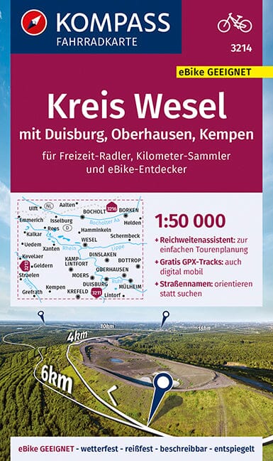 Carte cycliste n° F3214 - Kreis Wesel / Duisburg - Oberhausen - Kempen (Allemagne) | Kompass carte pliée Kompass 