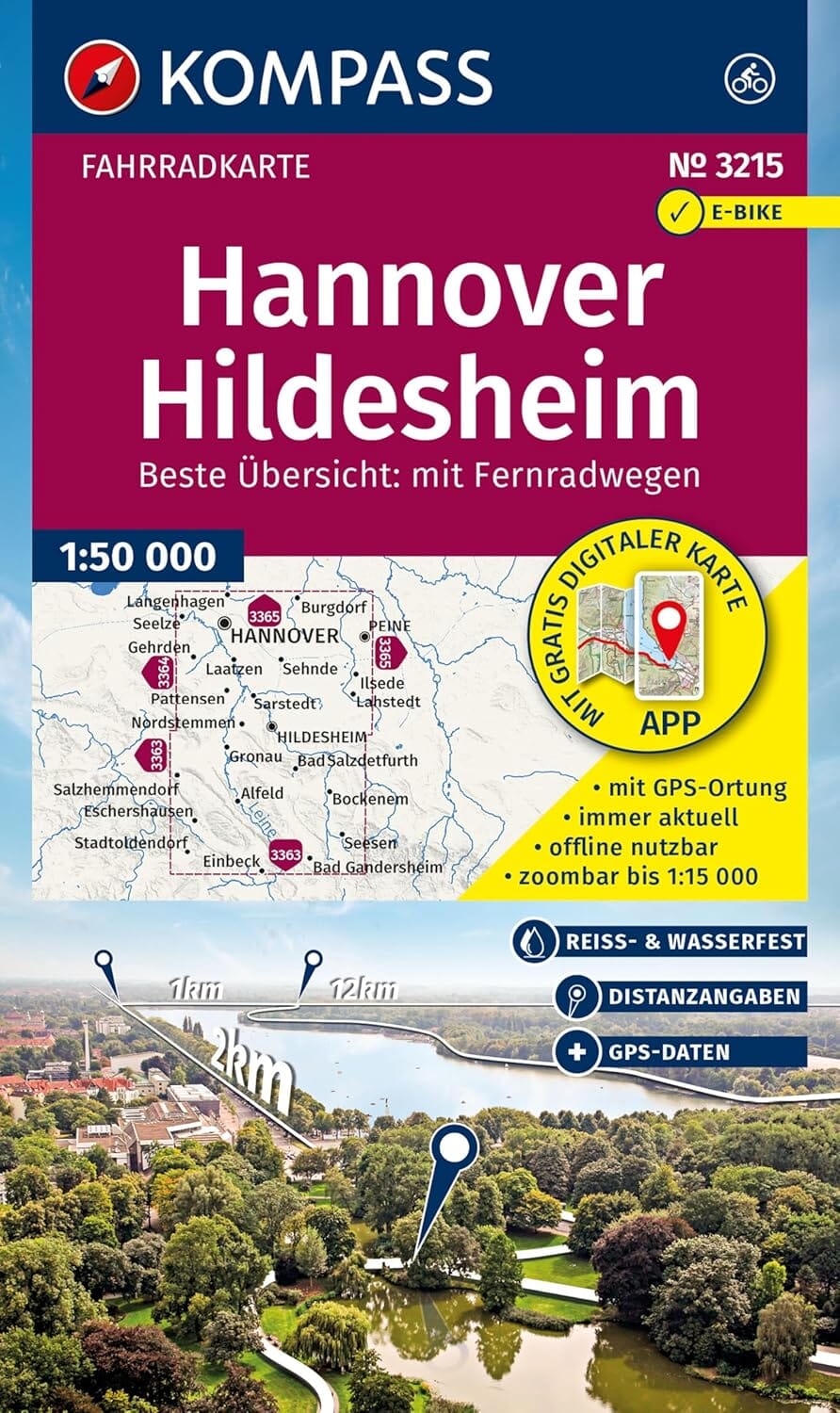 Carte cycliste n° F3215 - Hannover, Hildesheim (Allemagne) | Kompass carte cycliste Kompass 