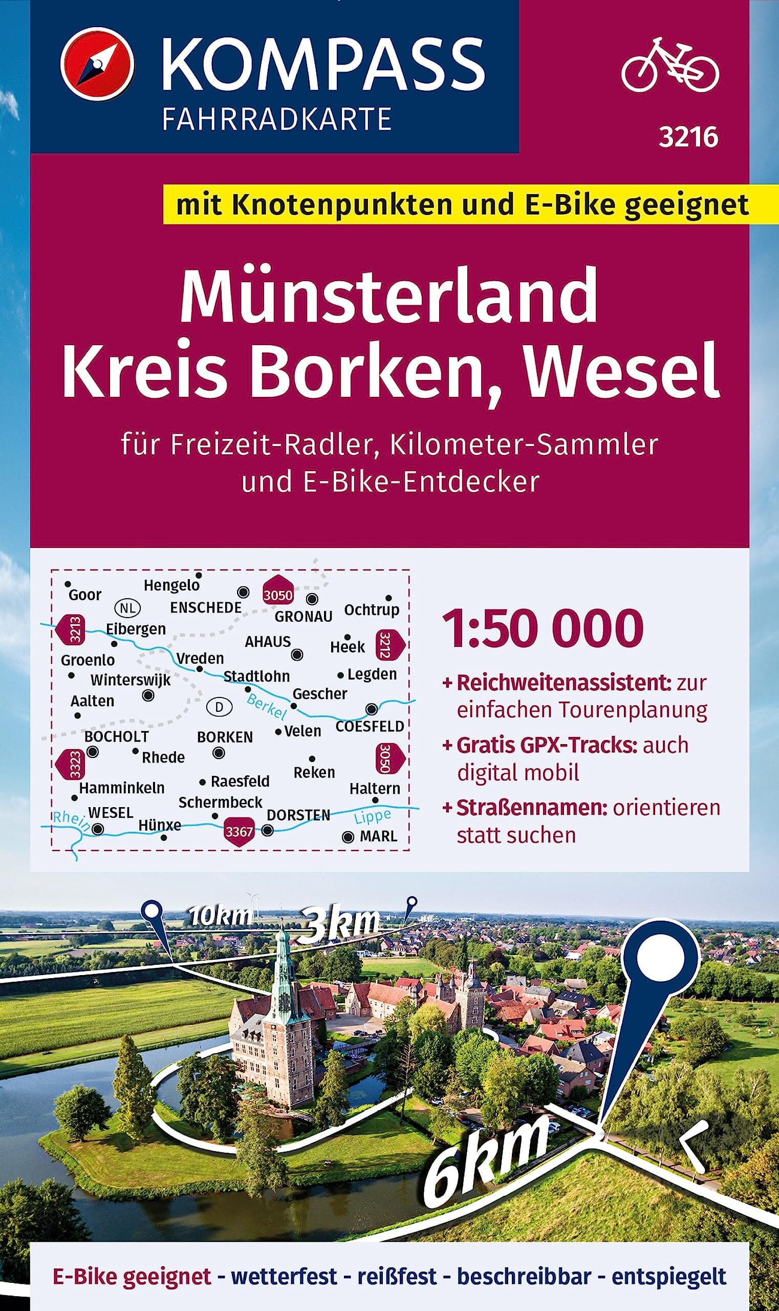Carte cycliste n° F3216 - Münsterland, Kreis Borken, Wese (Allemagne) | Kompass carte cycliste Kompass