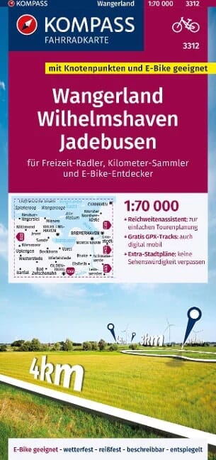 Carte cycliste n° F3312 - Wangerland, Wilhelmshaven, Jadebusen (Allemagne) | Kompass carte cycliste Kompass