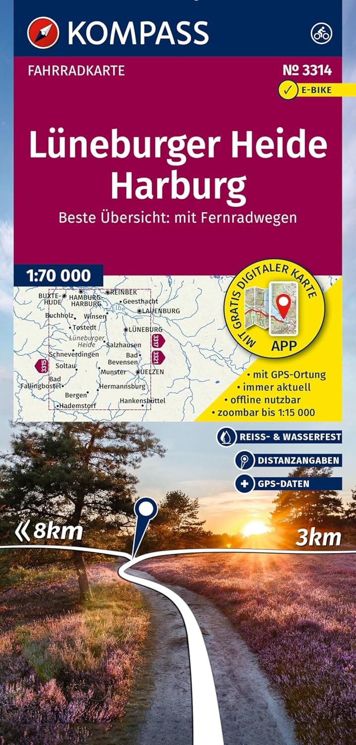 Carte cycliste n° F3314 - Lande de Lunebourg, Harburg (Allemagne) | Kompass carte cycliste Kompass